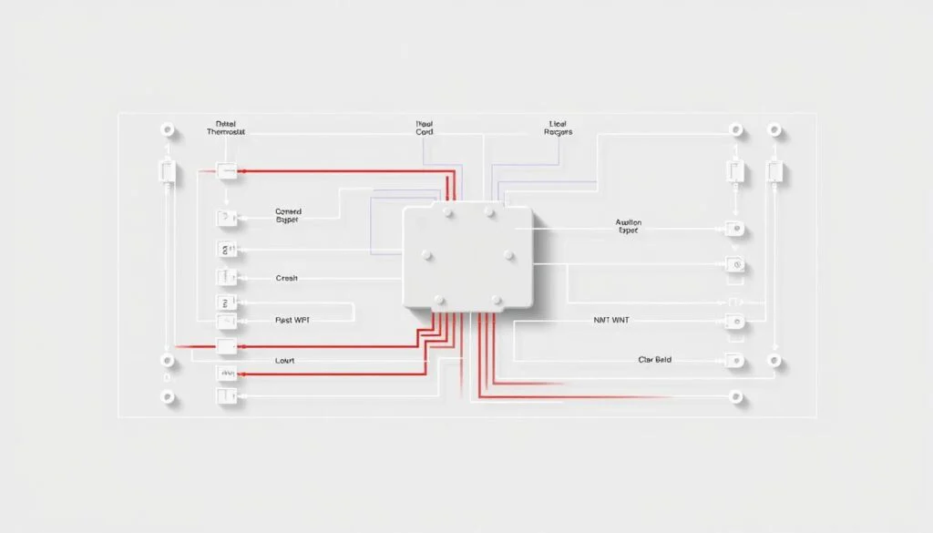 Detailed technical schematic of a hz311 wifi thermostat replacement wiring diagram, shown in a clean, minimalist style. The diagram is presented on a neutral gray background, allowing the fine details and connections to stand out clearly. The layout is symmetric and organized, with precise labeling of each terminal and wire. Subtle highlights and shadows accentuate the three-dimensional depth of the components. The overall lighting is neutral and balanced, conveying a sense of technical precision. The angle is slightly elevated to provide a clear, comprehensive view of the full wiring configuration. Detailed technical schematic of a hz311 wifi thermostat replacement wiring diagram, shown in a clean, minimalist style. The diagram is presented on a neutral gray background, allowing the fine details and connections to stand out clearly. The layout is symmetric and organized, with precise labeling of each terminal and wire. Subtle highlights and shadows accentuate the three-dimensional depth of the components. The overall lighting is neutral and balanced, conveying a sense of technical precision. The angle is slightly elevated to provide a clear, comprehensive view of the full wiring configuration.