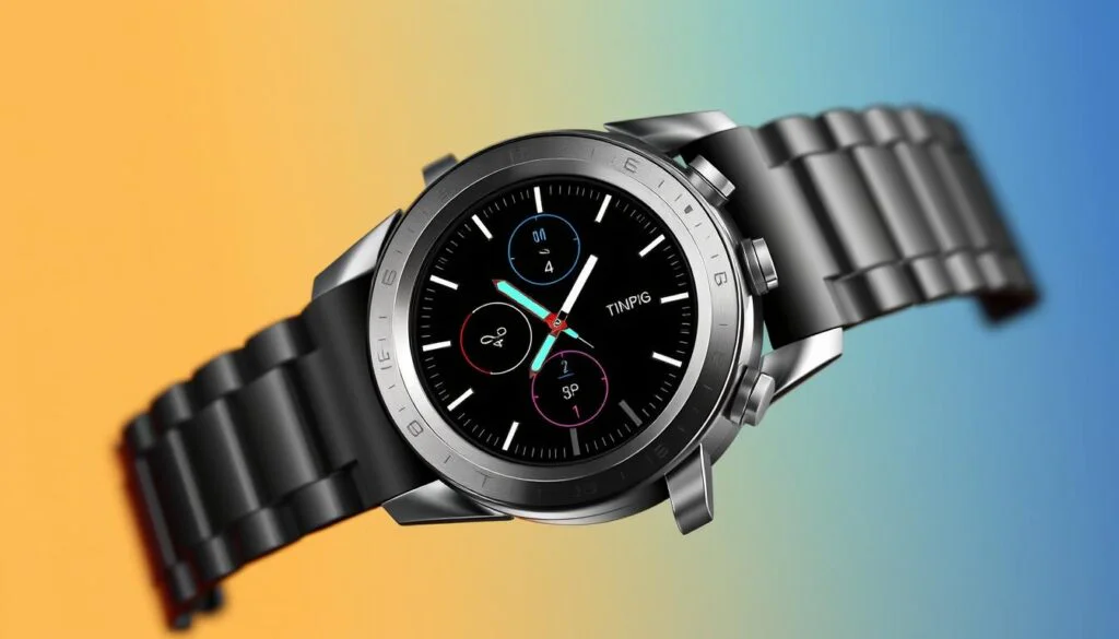 Generate an image of the Amazfit Active2 smartwatch, highlighting its stainless steel case and bright OLED display. Generate an image of the Amazfit Active2 smartwatch, highlighting its stainless steel case and bright OLED display.
