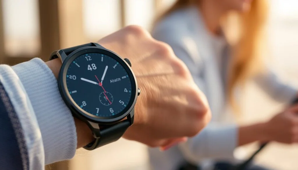 Generate an image of the Google Pixel Watch 3 on a wrist, highlighting its health monitoring features and Google integrations. Generate an image of the Google Pixel Watch 3 on a wrist, highlighting its health monitoring features and Google integrations.