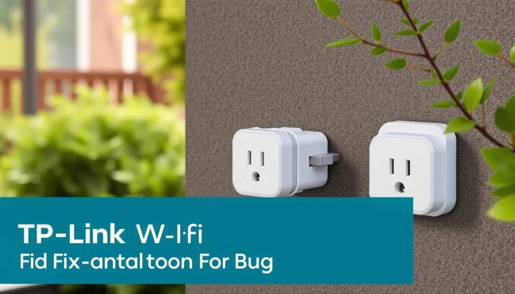 Generate an image of the TP-Link Kasa Smart Wi-Fi Outdoor Plug (EP40A) installed outdoors. Generate an image of the TP-Link Kasa Smart Wi-Fi Outdoor Plug (EP40A) installed outdoors.