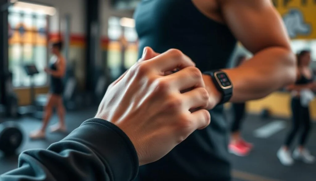 Image of Ultrahuman Ring Air on a fitness enthusiast's finger, with a background of a gym or outdoor activity. Image of Ultrahuman Ring Air on a fitness enthusiast's finger, with a background of a gym or outdoor activity.