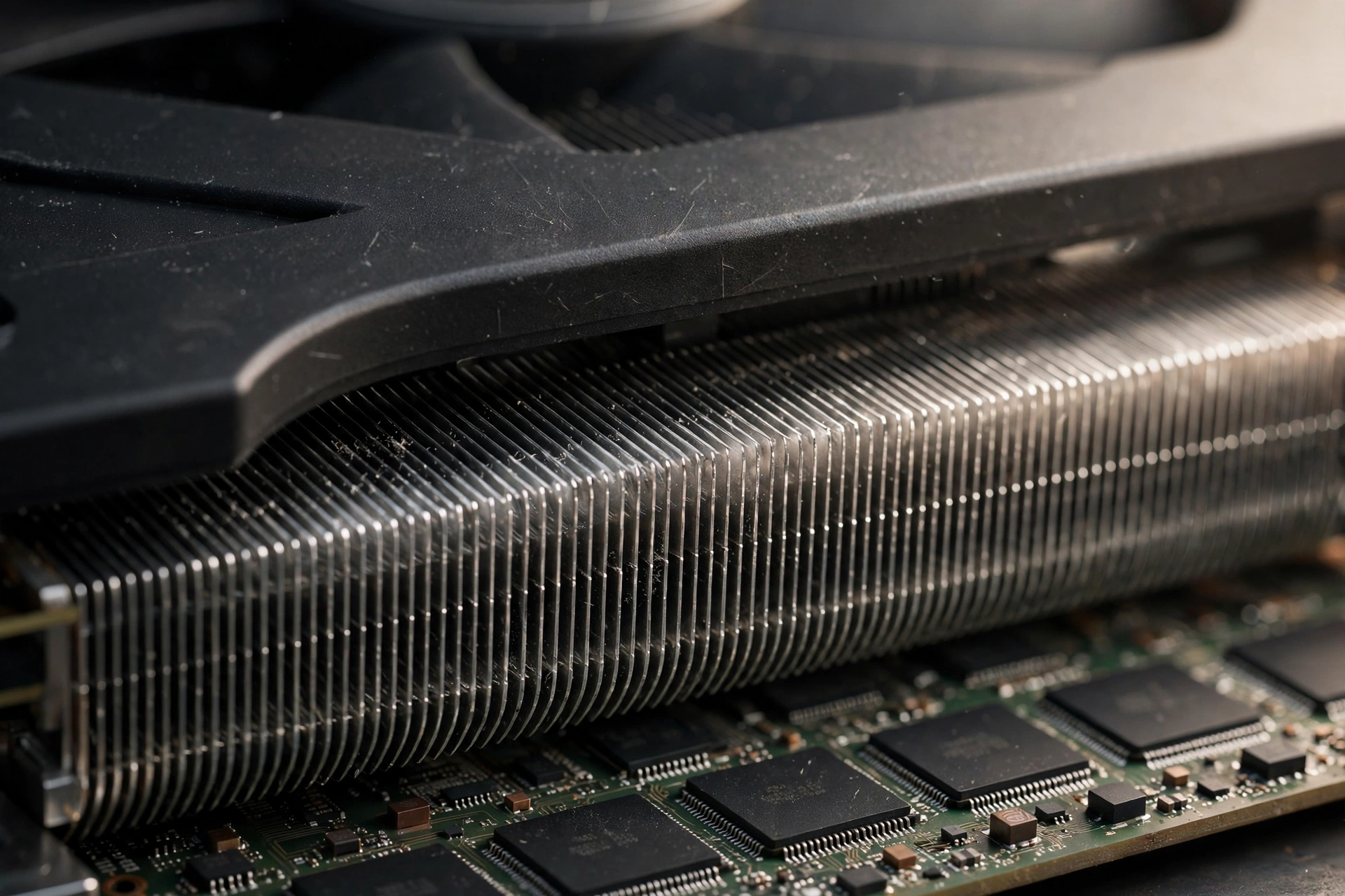 Close-up of VRAM chips on one of the best budget graphics card under $300 models