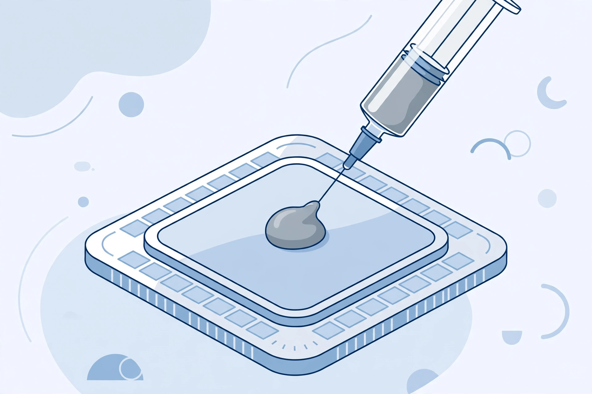 Stylised close-up of applying thermal paste to a CPU to fix laptop overheating on older laptops