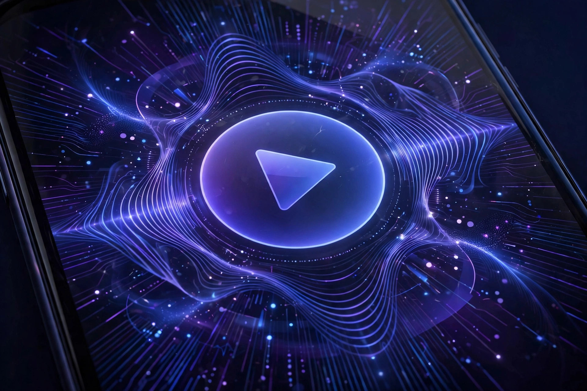 Phone screen showing play button and sound waves in a text to speech app for Android